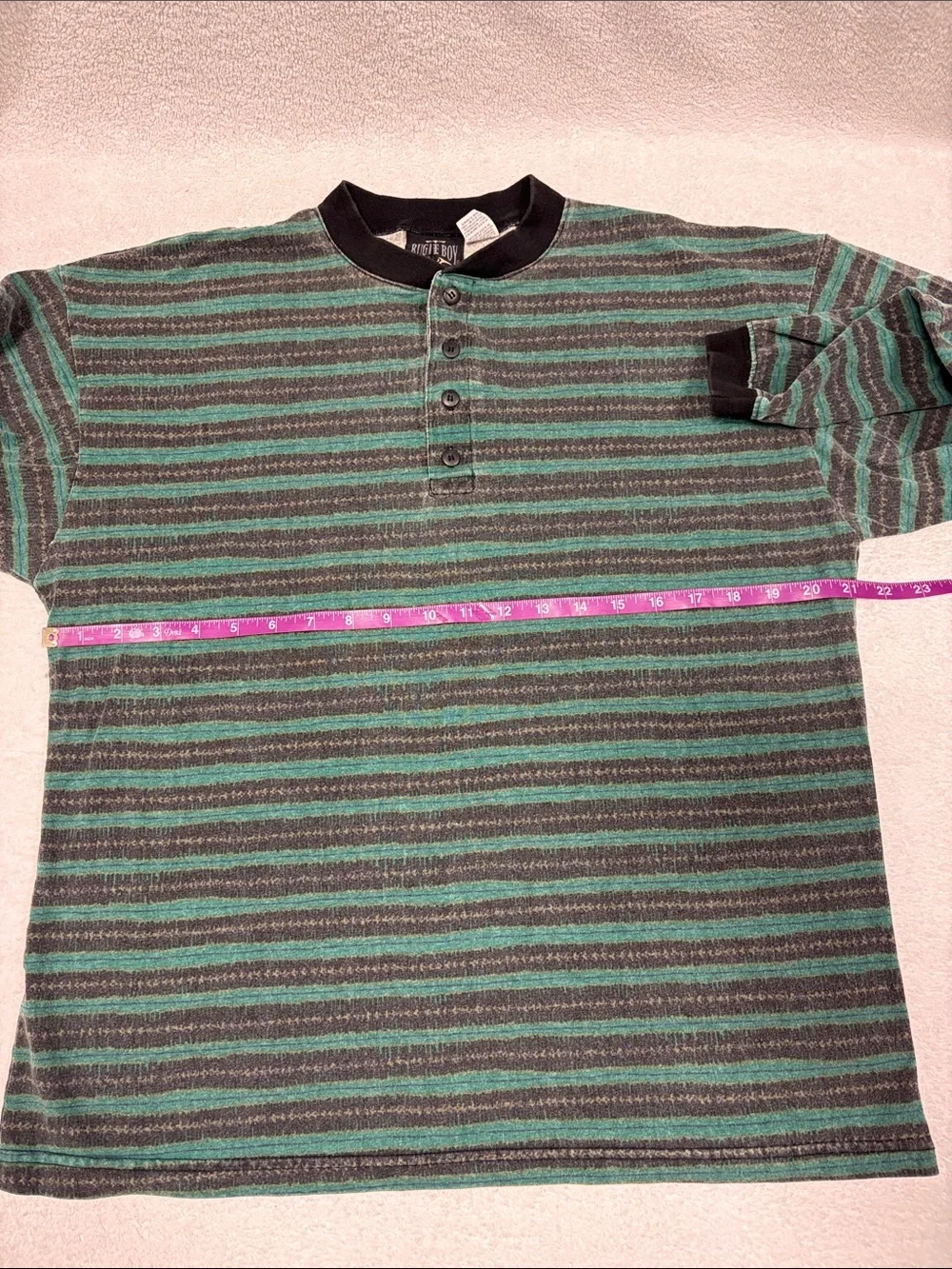 90s Vintage Bugle Boy Grandad Henley L Long Sleeve Stripe Plaid Eclectic med - Picture 4 of 8